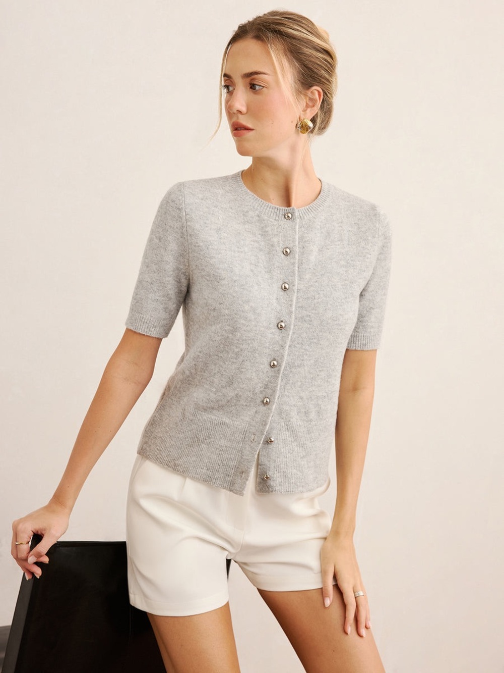 Commense Short-Sleeve Knit Cardigan